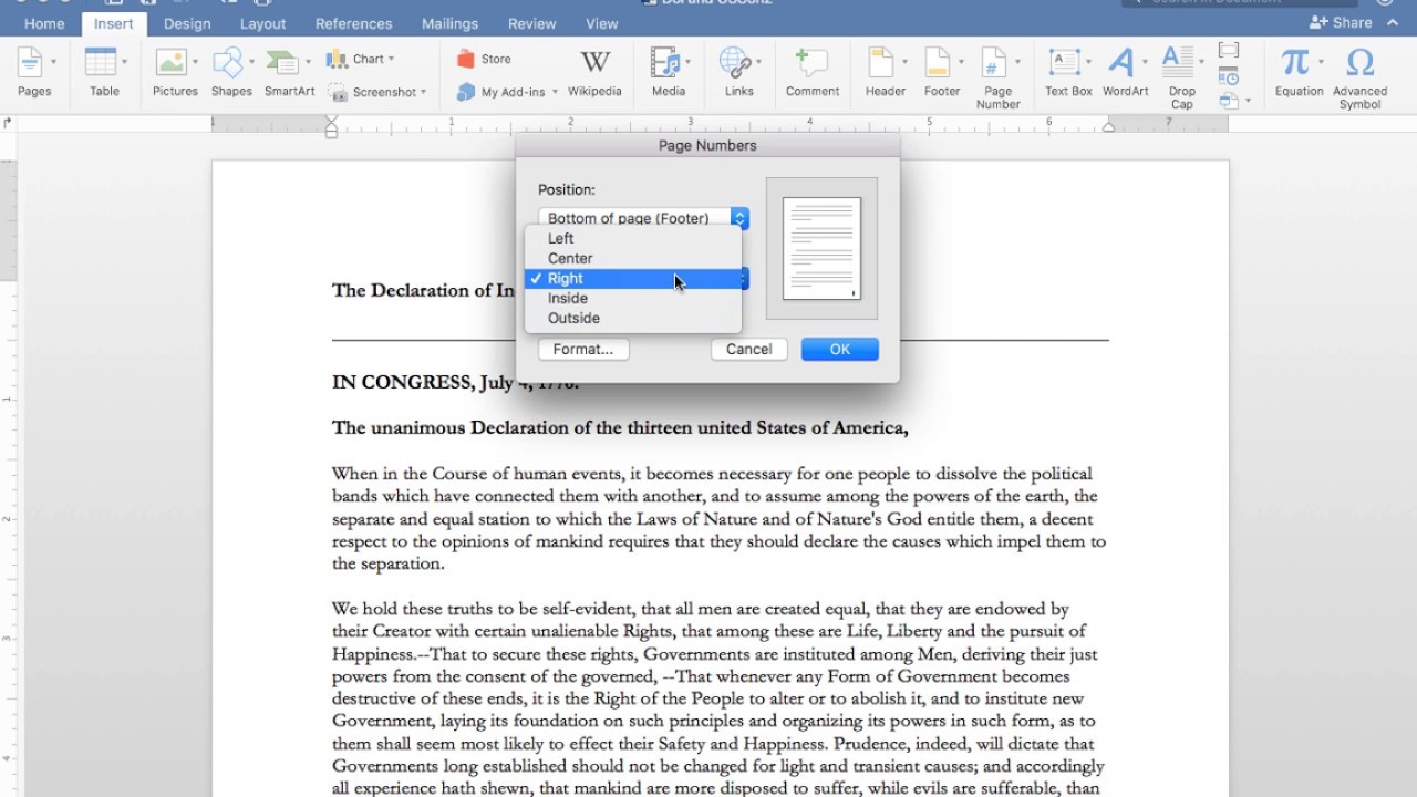 page numbers not printing in word 2011 for mac